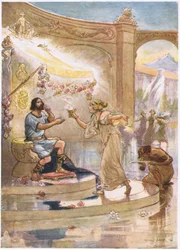 Circes Palast: Trink, mein edler Gast, sagte Circe lächelnd, als sie ihm den Kelch reichte